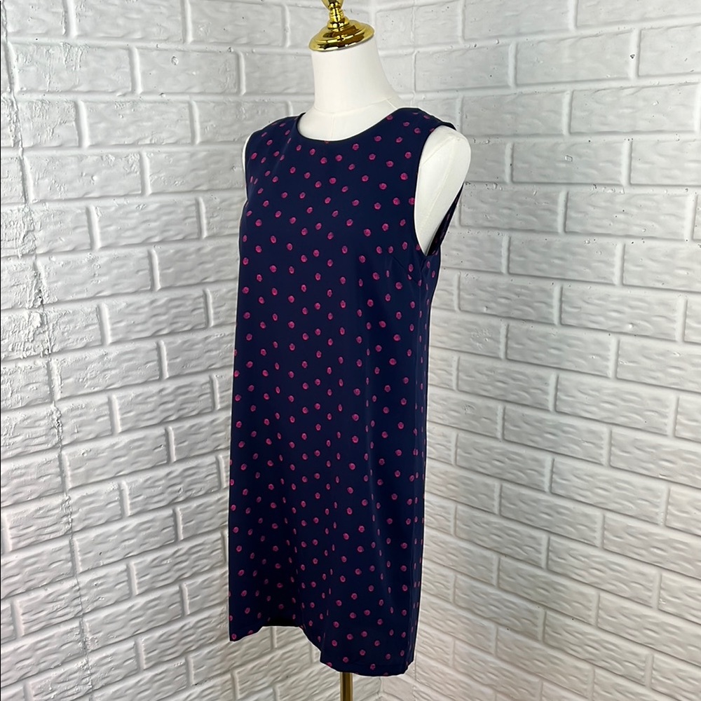 ADRIENNE VITTADINI SHIFT DRESS NAVY BLUE WITH HOT PINK POLKA DOTS SZ 2 NWOT